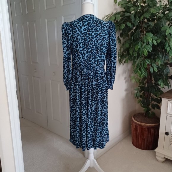 EUC Banana Republic Blue/Black Leopard Print Dress Size Medium - Picture 5 of 7